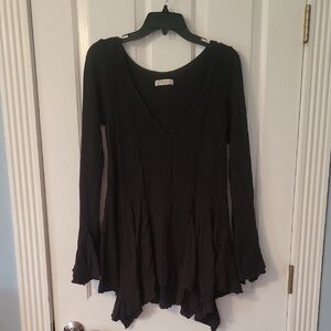 We The Free People Black Knit Top Boho Flare Shirt Small S Tunic